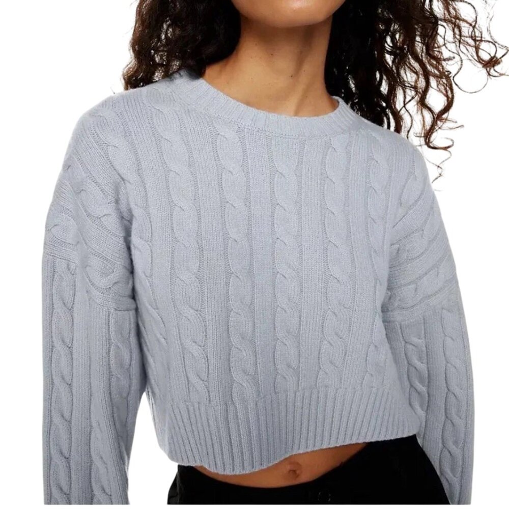 nwot Aritzia Sunday Best Peggy Cropped Sweater M medium blue gray Merino wool